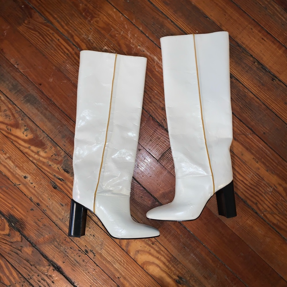 Knee high white boots